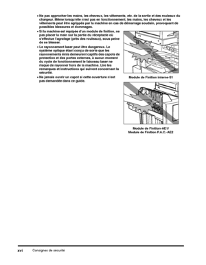 Page 104Consignes de sécuritéxvi
Module de Finition interne-S1Module de Finition-AE1/
Module de Finition P.A.C.-AE2
 