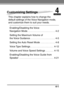 Page 237CHAPTER
4-1
4Customizing Settings
This chapter explains how to change the 
default settings of the Voice Navigation mode, 
and customize them to suit your needs.Enabling/Disabling the Voice 
Navigation Mode . . . . . . . . . . . . . . . . . . . . .  4-2
Setting the Maximum Volume of 
the Voice Guidance . . . . . . . . . . . . . . . . . . .  4-5
Setting the Auto Reset Mode  . . . . . . . . . . .  4-8
Voice Type Settings . . . . . . . . . . . . . . . . . .  4-12
Volume and Voice Speed Settings  . . . . . ....