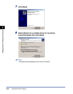 Page 1533-24Installing the CAPT Software
Setting Up the Printing Environment
3
7Click [Next].
8Select [Search for a suitable driver for my device 
(recommended)], then click [Next].
NOTE
[Unknown] may be displayed as the name of the device.
 