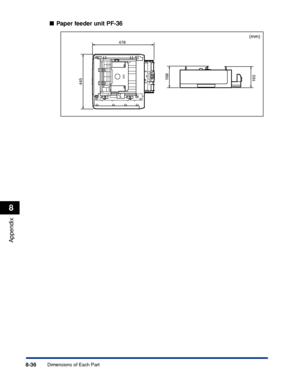 Page 2898-36
Appendix
8
Dimensions of Each Part
■Paper feeder unit PF-36
478
445168165
(mm)
 