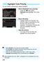 Page 208
206
You can reduce overexposed, clipped highlights.
1Select [Highlight tone priority].
 Under the [ z3] tab, select 
[ Highlight tone priority ], then press 
< 0 >.
2Select [Enable].
  Highlight details are improved. The 
dynamic range is expanded from the 
standard 18% gray to bright 
highlights. The gradation between the 
grays and highlights becomes 
smoother.
3Take the picture.
 The image will be recorded with 
highlight tone priority applied.
3  Highlight Tone Priority
 When [ Enable ] is set,...