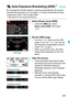 Page 259
257
By changing the shutter speed or aperture automatically, the camera 
brackets the exposure up to ±3 stops in 1/3-stop increments for three 
consecutive shots. This is called AEB.
* AEB stands for Auto Exposure Bracketing.
1Select [Expo.comp./AEB].
 Under the [ z2] tab, select 
[ Expo.comp./AEB ], then press 
< 0 >.
2Set the AEB range.
  Turn the < 6> dial to set the AEB 
range. If you turn < 5>, you can set 
the exposure compensation amount.
  Press < 0> to set it.
X When you exit the menu, the AEB...