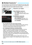 Page 270
268
You can shoot two to nine exposures to be merged into one image. With 
Live View shooting (p.297), you can see in real time how the exposures 
are merged when you shoot multiple-exposure images.
1Press the  button.
2Select Multiple exposure.
  Select [ P], then press < 0>.
X The multiple exposure setting screen 
will appear.
3Set [Multiple exposure].
  Select [ On:Func/Ctrl ] or 
[ On:ContShtng ], then press .
  To exit shooting multiple exposures, 
select [ Disable ].
  On: Func/Ctrl (Function and...