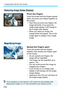 Page 412
d Playing Back with the Touch Screen
410 Pinch two fingers.
Touch the screen with two fingers spread 
apart, and pinch your fingers together on 
the screen.
 
Each time you pinch your fingers, the 
image will shrink. If you pinch the 
single-image display, it will change to 
the 4-image index display.
 
When you select an image, the 
orange frame will appear. Tap on the 
image again to display it as a single 
image.
Spread two fingers apart.
Touch the screen with two fingers 
together, then spread your...