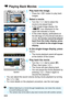 Page 424
422
1Play back the image.
 Press the < x> button to play back 
images.
2Select a movie.
  Turn the < 5> dial to select the 
movie to be played back.
  In the single-image display, the 
 icon displayed on the 
upper left indicates a movie.
  In the index display, perforations at 
the left edge of a thumbnail indicate a 
movie.  As movies cannot be played 
back from the index display, press 
< 0 > to switch to the single-image 
display.
3In the single-image display, press 
< 0 >.
XThe movie playback panel...