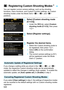 Page 522
520
You can register current camera settings, such as the shooting 
functions, menu functions, and Custom Function settings, as Custom 
shooting modes under the Mode Dial’s < w>, < x>, and < y> 
positions.
1Select [Custom shooting mode 
(C1-C3)].
  Under the [ 55] tab, select [ Custom 
shooting mode (C1-C3) ], then press 
< 0 >.
2Select [Regis ter settings].
3Register the desired items.
 Select the Custom shooting mode to 
be registered, then press < 0>.
  Select [ OK] on the confirmation 
dialog.
X The...