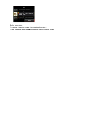 Page 53Sorting is complete.
To continue the sorting, repeat the procedure from step 4.
To end the sorting, select  Back and return to the cloud's Main screen.
53
 