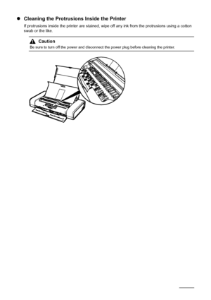 Page 6056Routine Maintenance
zCleaning the Protrusions Inside the Printer
If protrusions inside the printer are stained, wipe off any ink from the protrusions using a cotton 
swab or the like.
Caution
Be sure to turn off the power and disconn ect the power plug before cleaning the printer.
 