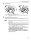 Page 51Printing Maintenance
47
5Insert the ink tank.
(1) Insert the ink tank into the Print Head Holder.
(2) Press on the   mark on the ink tank until the ink tank snaps firmly into place.
6Close the Inner Cover and the Top Cover.
The Print Head Holder moves to the right. The ink tank installation process is now 
complete.
zEnsure that the Inner Cover is closed. Printing will not occur if the Inner 
Cover is open. 
zTo maintain optimal print quality, use an ink tank within six months of 
its first use.
zOnce an...