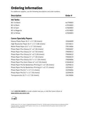 Page 99Getting Help from CanonHelp Us Help You BetterBefore you contact Canon, please record the following information.Serial Number (located on the inside of the printer):                                                                      Model Number (located on the front of the printer):                                                                       Setup Software & User’s Guide CD version number 
(USCD X.X) located on your CD-ROM:...