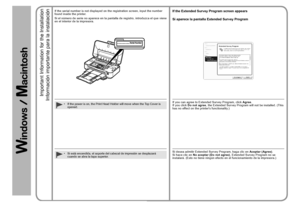 Page 2018
Si el número de serie no aparece en la pantalla de registro, introduzca el que viene 
en el interior de la impresora.
Si está encendida, el soporte del cabezal de impresión se desplaza\
rá 
cuando se abra la tapa superior.
•
Si aparece la pantalla Extended Survey Program
Si desea admitir Extended Survey Program, haga clic en 
Aceptar (Agree). 
Si hace clic en  No aceptar (Do not agree) , Extended Survey Program no se 
instalará. (Esto no tiene ningún efecto en el funcionamiento de la impresora.)...