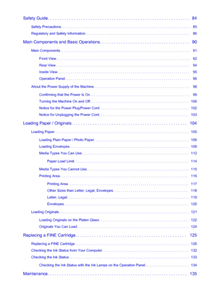 Page 3Safety Guide. . . . . . . . . . . . . . . . . . . . . . . . . . . . . . . . . . . . . . . . . . . . . . . . . . . . . . . . . . . .   84Safety Precautions. . . . . . . . . . . . . . . . . . . . . . . . . . . . . . . . . . . . . . . . . . . . . . . . . . . . . . . . . . . . . . . . . .  85
Regulatory and Safety Information. . . . . . . . . . . . . . . . . . . . . . . . . . . . . . . . . . . . . . . . . . . . . . . . . . . . .   86
Main Components and Basic Operations. . . . . . . . . . . . . . . . . . . ....