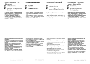 Page 2Simbol yang Digunakan 
dalam Dokumen Ini
■
Microsoft adalah merek dagang terdaftar dari 
Microsoft Corporation.
Windows adalah merek dagang atau merek 
dagang terdaftar dari Microsoft Corporation di 
Amerika Serikat dan/atau negara lain.
Windows Vista adalah merek dagang atau 
merek dagang terdaftar dari Microsoft 
Corporation di Amerika Serikat dan/atau negara 
lain.
Internet Explorer adalah merek dagang 
atau merek dagang terdaftar dari Microsoft 
Corporation di Amerika Serikat dan/atau negara 
lain....