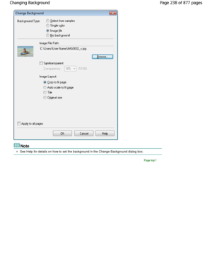 Page 238Note
See Help for details on how to set the background in the Change Background dialog box.
Page top
Page 238 of 877 pages
Changing Background
JownloadedtfromtManualsPrinterFcomtManuals    