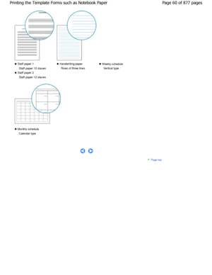 Page 60 Staff paper 1 Staff paper 10 staves 
 Staff paper 2 Staff paper 12 staves 
 Handwriting paper Rows of three lines  W eekly schedule 
Vertical type 
  
 Monthly schedule Calendar type    
      
Page top
Page 60 of 877 pages
Printing the Template Forms such as Notebook Paper
JownloadedtfromtManualsPrinterFcomtManuals    