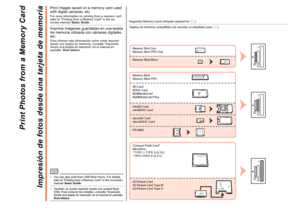 Page 56
CF
SDMSMSDuo

CF
SDMSMSDuo

CF
SDMSMSDuo


Memory Stick Duo
Memory Stick Micro
RS-MMC
Memory Stick
Memory Stick PRO Duo
Memory Stick PRO
SD CardSDHC CardMultiMediaCardMultiMediaCard Plus
miniSD CardminiSDHC Card
microSD CardmicroSDHC Card
Compact Flash Card*Microdrive
xD-Picture CardxD-Picture Card Type MxD-Picture Card Type H
Después de instalar el equipo – Impresión de fotos desde una ta\
rjeta de memoria
Impresión de fotos desde una tarjeta de memoria
Para obtener más información sobre cómo...