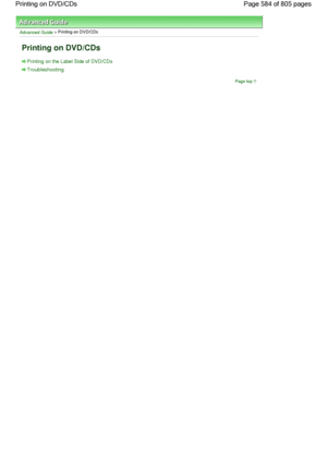 Page 584Advanced Guide > Printing on DVD/CDs
Printing on DVD/CDs
Printing on the Label Side of DVD/CDs
Troubleshooting
Page top
Page 584 of 805 pages Printing on DVD/CDs
 