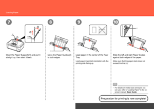 Page 520
87910
2
3
H
1
I
J
After Installing the Machine
Loading Paper
Open the Paper Support (H) and pull it 
straight up, then slant it back. Move the Paper Guides (I) 
to both edges. Slide the left and right Paper Guides 
against both edges of the paper.
Load paper in portrait orientation with the 
printing side facing up.
For details on media sizes and types you 
can use, refer to "Loading Paper" in the on-
screen manual: 
Basic Guide.
•
Preparation for printing is now complete!
Make sure that...