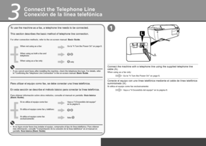 Page 6


3

A

1
Conexión de la línea telefónica
En esta sección se describe el método básico para conectar la línea telefónica.
Para utilizar el equipo como fax, se debe conectar una línea telefónica.
Para obtener información sobre otros métodos, consulte el manual en pantalla: Guía básica 
(Basic  Guide).
Si no utiliza el equipo como fax:
Si utiliza el equipo como fax y teléfono:
Si utiliza el equipo como fax exclusivamente:
Vaya a "4 Encendido del equipo" 
en la página 6.
Sólo 
 
Si no logra...