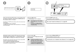 Page 6089
D
10

Si aparece la pantalla de error de tiempo de espera agotado, pulse el botón OK, vuelva a empezar desde
 .Si se produce otro error, consulte 
el manual impreso: Solución de 
problemas de configuración de red .
•
•
Mantenga pulsado el botón WPS del punto de acceso (durante unos 5 segundos) y, a continuación, pulse 
el botón  OK en el equipo en menos de 2 minutos. Pulse el botón 
OK.Aparece la pantalla  Configuración de LAN 
(LAN settings) .
Para obtener más información sobre cómo pulsar...