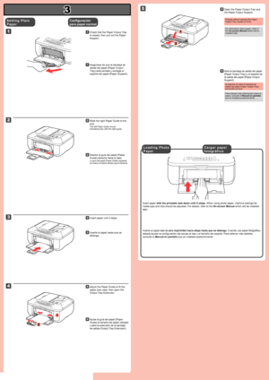 Page 3
3

1

2

1

2

4

5

1

2

3

Inserte el papel con la cara imprimible hacia abajo hasta que se detenga. Cuando use papel fotográfico, 
deberá ajustar la configuración del equipo al tipo y al tamaño del soporte. Para obtener más detalles, 
consulte el Manual en pantalla que se instalará posteriormente.
Configuración 
para papel normal
C a r g a r   p a p e l 
f o t o g r á f i c o
Asegúrese de que la bandeja de 
salida del papel (Paper Output 
Tray) está cerrada y extraiga el 
soporte del papel (Paper...