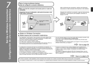 Page 27
7
Configuración de una conexión inalámbrica
No se admite la “conexión ad-hoc”, es decir, la que establece una conexión directa al ordenador a través de una conexión inalámbrica sin utilizar un punto de acceso.
InternetPunto de acceso o router 
inalámbrico, etc.
Asegúrese de que el ordenador y del punto de acceso o del 
router están conectados.Después de confirmar la conexión, siga las instrucciones 
detalladas a continuación para agregar (conectar) el 
equipo a la red.
Antes de configurar la...