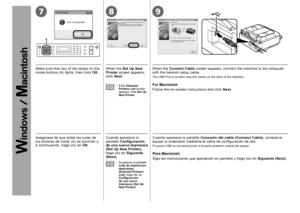 Page 3278
A
9
0
Asegúrese de que todas las luces de 
los botones de modo (A) se iluminan y, 
a continuación, haga clic en OK. Cuando aparezca la 
pantalla 
Configuración 
de una nueva impresora 
(Set Up New Printer) , 
haga clic en  Siguiente 
(Next) .
Si aparece la pantalla 
Lista de impresoras 
detectadas 
(Detected Printers 
List), haga clic en 
Configuración 
de una nueva 
impresora (Set Up 
New Printer).
•
Cuando aparezca la pantalla 
Conexión del cable (Connect Cable) , conecte el 
equipo al...