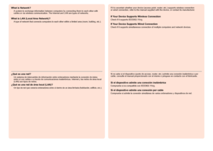 Page 28
¿Qué es una red de área local (LAN)? ¿Qué es una red?
Un sistema de intercambio de información entre ordenadores mediante la conexión de éstos 
entre sí con cables o a través de comunicaciones inalámbricas. Internet y las redes de área local 
(LAN) son tipos de redes.
Un tipo de red que conecta ordenadores entre sí dentro de un área limitada (habitación, edificio, etc.). 
Si no sabe si el dispositivo (punto de acceso, router, etc.) admite una conexión inalámbrica o por 
cable, consulte el...