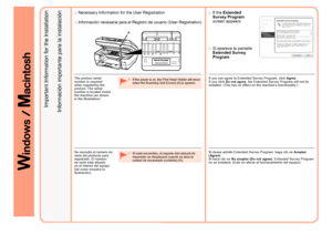 Page 74A

Información importante para la instalación
Si desea admitir Extended Survey Program, haga clic en Aceptar 
(Agree) . 
Si hace clic en  No aceptar (Do not agree) , Extended Survey Program 
no se instalará. (Esto no afecta al funcionamiento del equipo).
Si aparece la pantalla 
Extended Survey 
Program
□
Información necesaria para el Registro de usuario (User Registration)
□
Se necesita el número de 
serie del producto para 
registrarlo. El número 
de serie está situado 
en el interior del...