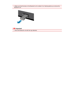 Page 145Make sure that the lamp on the Bluetooth unit is neither lit nor flashing before you remove the
Bluetooth unit.
Important
Store the Bluetooth unit with the cap attached.
 