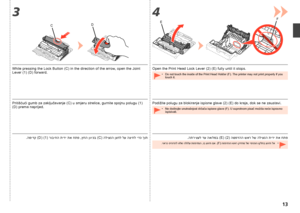 Page 1534
C DE F
13
.המידק )D
( )1( רוביחה תידי תא חתפ ,ץחה ןוויכב )C ( הליענה ןצחל לע הציחל ידכ ךות.התריצעל דע האולמב )E( )2( הספדהה שאר לש הליענה תידי תא חתפ
 	
.יוארכ סיפדהל אלש הלולע תספדמה ,וב עגית םא .) F( הספדהה שאר קיזחמ לש ימינפה וקלחב עגית לא
Pritišćući gumb za zaključavanje )C ( u smjeru strelice, gurnite spojnu polugu  )1 ( 
) D ( prema naprijed.Podižite polugu za blokiranje ispisne glave  )2 ( ) E ( do kraja, dok se ne zaustavi.
	  Ne dodirujte unutrašnjost držača ispisne glave )F(. U suprotnom...