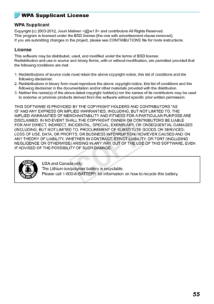 Page 5555
WPA Supplicant License
WPA Supplicant
Copyright (c) 2003-2012, Jouni Malinen  and contributors All Rights Reserved.
This program is licensed under the BSD license (the one with advertisement clause removed).
If you are submitting changes to the project, please see CONTRIBUTIONS file for more instructions.
License
This software may be distributed, used, and modified under the terms of BSD license:
Redistribution and use in source and binary forms, with or without modification, are permitted provided...