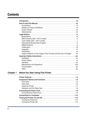 Page 5 
ii 
Contents 
Introduction  . . . . . . . . . . . . . . . . . . . . . . . . . . . . . . . . . . . . . . . . . . . . . . . . . . . . . vii
How To Use This Manual . . . . . . . . . . . . . . . . . . . . . . . . . . . . . . . . . . . . . . . . . . . vii 
Conventions . . . . . . . . . . . . . . . . . . . . . . . . . . . . . . . . . . . . . . . . . . . . . . . . . . .  vii
Notation for Keys and Buttons  . . . . . . . . . . . . . . . . . . . . . . . . . . . . . . . . . . . . .  vii
Screen Sheets  . . . . . ....