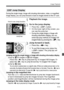 Page 111
111
Image Playback
During the single image, image with shooting information, index, or magniﬁed image display, you can jump forward or back to images stored on the CF card.
1Playback the image.
2Go to the jump display.
¡Press the < C> button.
s On the lower right of the screen, you 
can see the jump bar.
¡
During the single image or image with 
shooting information display, you can 
switch the jump method (10 images/100 
images/Date) by pressing the <
V> key.
3Jump forward or back.
¡ Press the < U> key....