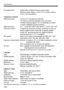 Page 164
Specifications
164
AF-assist beam: Small series of ﬂashes ﬁred by built-in ﬂashEffective range: Approx. 4.0m/13.1ft. at center, approx. 
3.5m/11.5ft. at periphery
• Exposure ControlMetering modes: 35-zone TTL full aperture metering• Evaluative metering (linkable to any AF point)
• Partial metering (approx. 9% of viewﬁnder at center)
• Center-weighted average metering
Metering range: EV 1 - 20 (at 20°C/68°F with 50mm f/1.4 lens, ISO 100)
Exposure control: Program AE (Full Auto, Portrait, Landscape,...