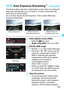 Page 125125
This feature takes exposure compensation a step further by varying the 
exposure automatically (up to ±2 stops in 1/3-stop increments) with 
three shots as shown below.
You can then choose the best exposure. This is called AEB (Auto 
Exposure Bracketing).
1Select [Expo.comp./AEB].
 Under the [z2] tab, select 
[Expo.comp./AEB], then press .
2Set the AEB range.
 Turn the  dial to set the AEB range.  Press the < Y>  keys to set the 
exposure compensation amount. If 
AEB is combined with exposure...