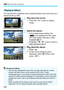 Page 2043 Shooting Video Snapshots
204
You can play the completed video snapshot album in the same way as a 
normal movie (p.254).
1Play back the movie.
 Press the < x> button to display 
image.
2Select the album.
  In the single-image display, the 
[ ] icon displayed on the upper 
left of the screen indicates a video 
snapshot album.
  Press the < Y> < Z> keys to select a 
video snapshot album.
3Play back the album.
  Press < W>.
  On the movie playback panel 
displayed, select [ 7] (Play), then 
press < 0>....