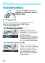 Page 376Quick Reference Guide
376
Creative Zone Modes
d: Program AE
s : Shutter-priority AE
f : Aperture-priority AE
You can change the camera 
settings as desired to shoot in 
various ways.
The camera automatically sets the shutter speed and 
aper ture in the same way as the <
A> mode.
 
o Set the Mode Dial to <
d>. 
 
o Set the Mode Dial to <
s>.
 
o Turn the <
6> dial to set the 
desired shutter speed, then 
focus the subject.
 
 The aperture will be set automatically.
 
o If the aperture display blinks,...