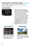 Page 5050
The LCD monitor can display the shooting settings screen, menu 
screen, captured images, etc. When you turn on the power, the 
shooting settings will be displayed.
  When your eye is near the viewfinder 
eyepiece, the display-off sensor 
(p.23, 230) will turn off the LCD 
monitor to prevent glare. When your 
eye leaves the viewfinder eyepiece, 
the LCD monitor will turn on again.
  By pressing the < B> button, you 
can switch the LC D monitor screen 
as follows: Display the shooting 
settings screen...