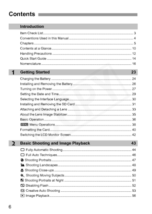 Page 6
6
1
2
Introduction
Item Check List ........................................................................... ....................... 3
Conventions Used in this  Manual ............................................... ....................... 4
Chapters ............................................ ................................................................ 5
Contents at a Glance .... ......................................... .......................................... 10
Handling Precautions...