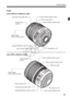 Page 2121
Nomenclature
Lens
Lens without a distance scale
Lens with a distance scale
Focus mode switch (p.33)
Lens mount index  (p.33) Contacts (p.13)
Hood mount 
(p.231)
Filter thread 
(front of lens) (p.231) Focusing ring (p.69,120)
Zoom ring (p.34)
Zoom position index (p.34)
Image Stabilizer switch  (p.35)
Focus mode switch (p.33)
Focusing ring (p.69,120)
Image Stabilizer switch  (p.35)
Hood mount 
(p.231)
Filter thread 
(front of lens) (p.231) Zoom ring (p.34)
Contacts (p.13)
Lens mount index  (p.33)
Zoom...