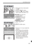 Page 251251
Quick Reference Guide
SAF Point N
E: AF ModeN
 Set the lens focus mode switch 
to .
 Press the  button. 
 Press the  key to select  the AF mode, then press .
X(One-Shot AF):
  For still subjects
9(AI Focus AF):
  Switches the AF mode  automatically
Z(AI Servo AF):
  For moving subjects
 Press the  button.
 Press the  key to select the 
AF point.
 While looking at the viewfinder,  you can select the AF point by 
turning the  dial until the 
desired AF point flashes in red. 
 Pressing   toggles...