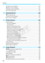 Page 12Contents
12
6
7
8
Shooting Function Settings........................................................................\
... 126
z  Menu Function Settings ........................................................................\
... 127
Changing the Autofocus M ode ................................................... ................... 128
MF: Focusing Manually .......... ....................................................................... 135
Shooting Movies 139
k Shooting Movies...