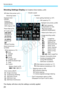 Page 20Nomenclature
20
Shooting Settings Display (in Creative Zone modes, p.22)
The display will show only th e settings currently applied.
2 White balance correction ( p.117)
B White balance bracketing ( p.118)
White balance (
p.115)
 Q  Auto
 W  Daylight
 E  Shade
 R  Cloudy
 Y  Tungsten light
 U  White fluorescent light
 I  Flash
 O  Custom
Battery check  (p.32)
zxcn
Drive mode ( p.86,87)
u  Single shooting
i  Continuous shooting
j  Self-timer:10 sec
l Self-timer:2 sec
q  Self-timer:Continuous Eye-Fi...