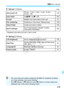 Page 239239
3 Menu Settings
5 Set-up 1  (Yellow)Page
* Displayed only when an Eye-Fi card is used.
6 Set-up 2  (Yellow)
Auto power off30 sec. / 1 min. / 2 mi n. / 4 min. / 8 min. / 
15 min. / Off155
Auto rotate
On PD  / OnD / Off162
Format
Initialize and erase data on the card44
File numbering
Continuous / Auto reset / Manual reset158
Select folder
Create and select a folder156
Eye-Fi settings*
Eye-Fi transmission: Disable / Enable
Connection information230
LCD brightness
Seven brightness  levels provided155...