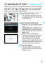 Page 8383
In Basic Zone modes, the camera will normally focus the closest subject 
automatically. Therefore, it might not always focus your target subject.
In the < d>, < s>, < f>, and < a> modes, you can select the AF 
point and use it to focus the target subject.
1Press the < S> button. (9 )
XThe currently-selected AF point will 
be displayed on the LCD monitor and 
in the viewfinder.
2Select the desired AF point.
 Press the < S> key to select the AF 
point.
  While looking at the viewfinder, you 
can select...