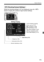 Page 175175
Handy Features
While the shooting settings (p.47) are displayed, press the  
button to display the camera’s major function settings.
C  Checking Camera Settings
Date/Time (p.34) WB correction (p.119)/
WB bracketing (p.120) Color space (p.121)
Auto rotate display (p.174)
Auto power off (p.167) Card remaining capacity
Settings display
Red-eye reduction (p.91)
Beeper (p.166)
Sensor cleaning (p.184) Live View shooting (p.123)
COPY  