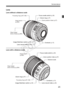 Page 2323
Nomenclature
Lens
Lens without a distance scale
Lens with a distance scale
Focus mode switch (p.36)
Lens mount index  (p.36) Contacts (p.15)
Hood mount 
(p.294)
Filter thread 
(front of lens) (p.294) Focusing ring (p.87,138)
Zoom ring (p.37)
Zoom position index (p.37)
Image Stabilizer switch  (p.38)
Focus mode switch (p.36)
Focusing ring (p.87,138)
Image Stabilizer switch  (p.38)
Hood mount 
(p.294)
Filter thread 
(front of lens) (p.294) Zoom ring (p.37)
Contacts (p.15)
Lens mount index  (p.36)
Zoom...