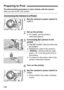 Page 236236
The direct printing procedure is done entirely with the camera 
while you look at the LCD monitor.
1Set the camera’s power switch to 
.
2Set up the printer.
 For details, see the printer’s 
instruction manual.
3Connecting the camera to the 
printer.
 Use the interface cable provided with 
the camera.
  Connect the cable to the camera’s 
 terminal with the cable 
plug’s < D> icon facing the front of 
the camera.
  To connect to the printer, refer to the 
printer’s instruction manual.
4Turn on the...