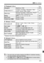 Page 275275
3 Menu Settings
4 Playback 2 (Blue)Page
5 Set-up 1  (Yellow)
* Displayed only when an Eye-Fi card is used.
6 Set-up 2  (Yellow)
HistogramBrightness / RGB228
Image jump w/ 6
1 image / 10 images / 100 images / Date / 
Folder / Movies /  Stills / Rating203
Slide show
Playback description / Di splay time / Repeat / 
Transition effect / Background music215
Rating
[ OFF ] / l  / m  / n  / o  / p206
Bass boost
Disable / Enable213
Control over HDMI
Disable / Enable219
Auto power off
30 sec. / 1 min. / 2 min....